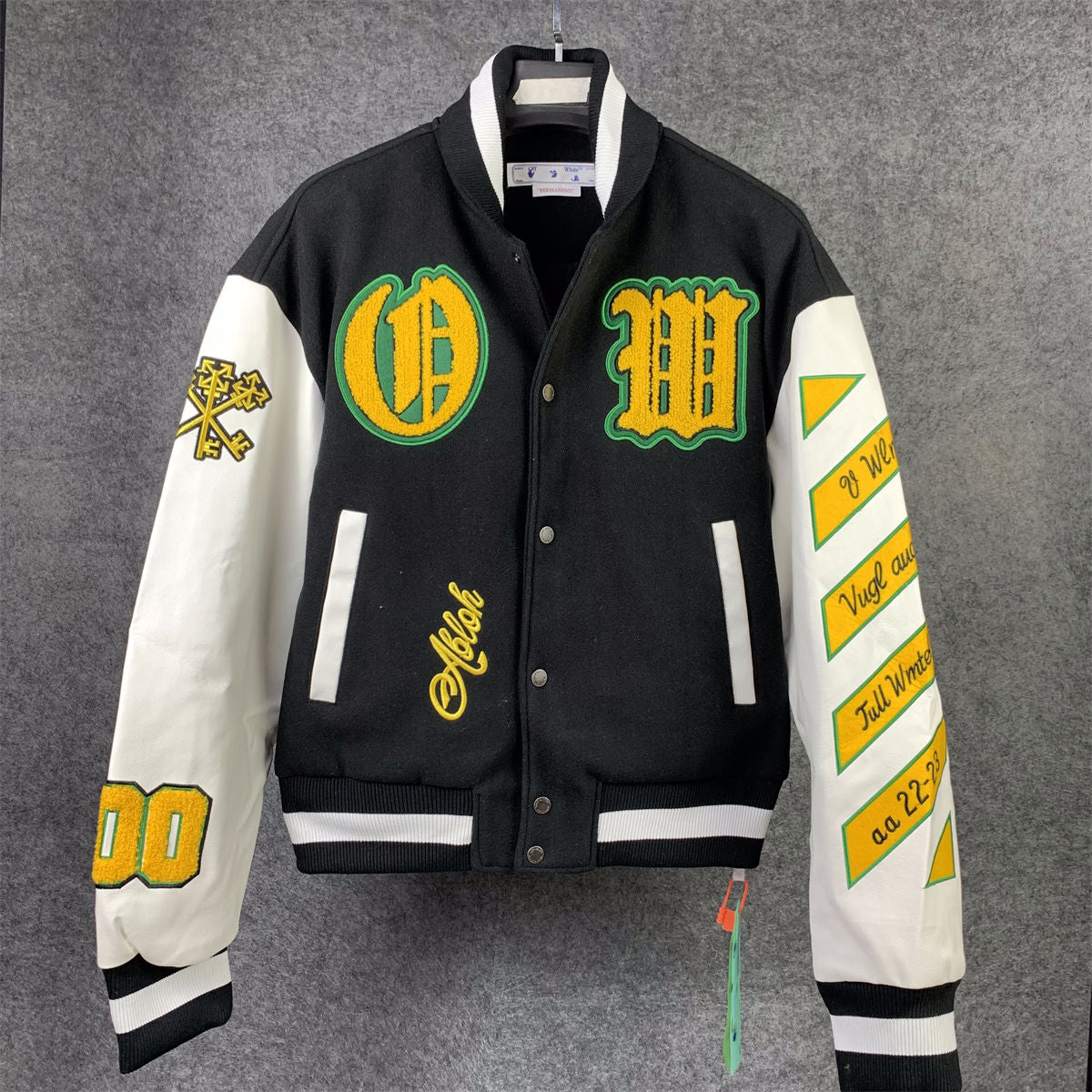 Graphics Leather Varsity Jacket 'Black/White/Yellow/Green'